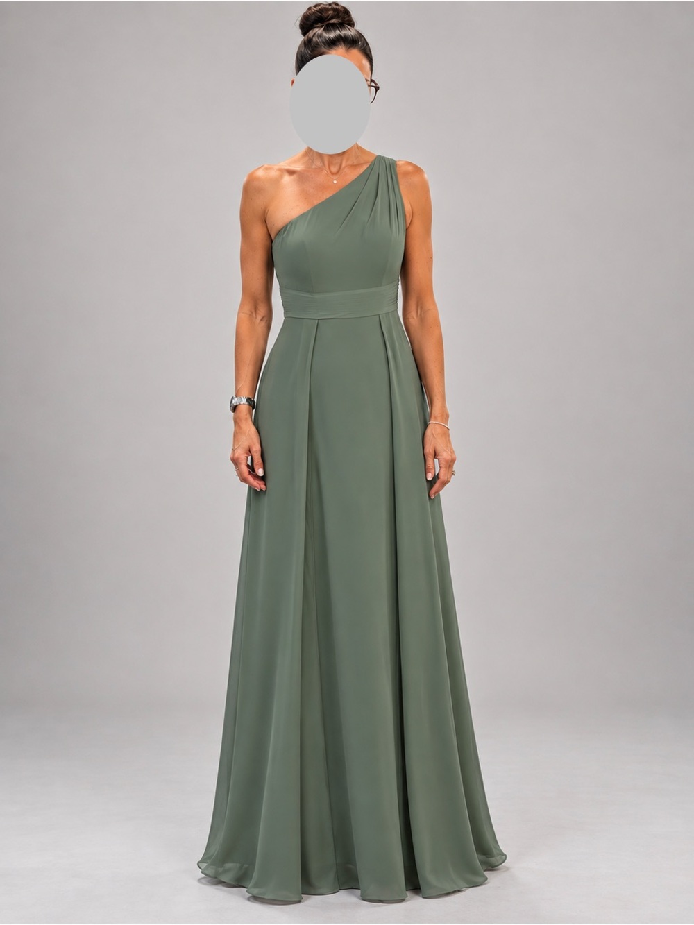 One-Shoulder Olive Green A-Line Dress - Picture 3 of 7